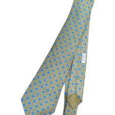 Hermes Green Blue Abstract Pattern Horsebit Silk Tie Necktie 7445 Made in France