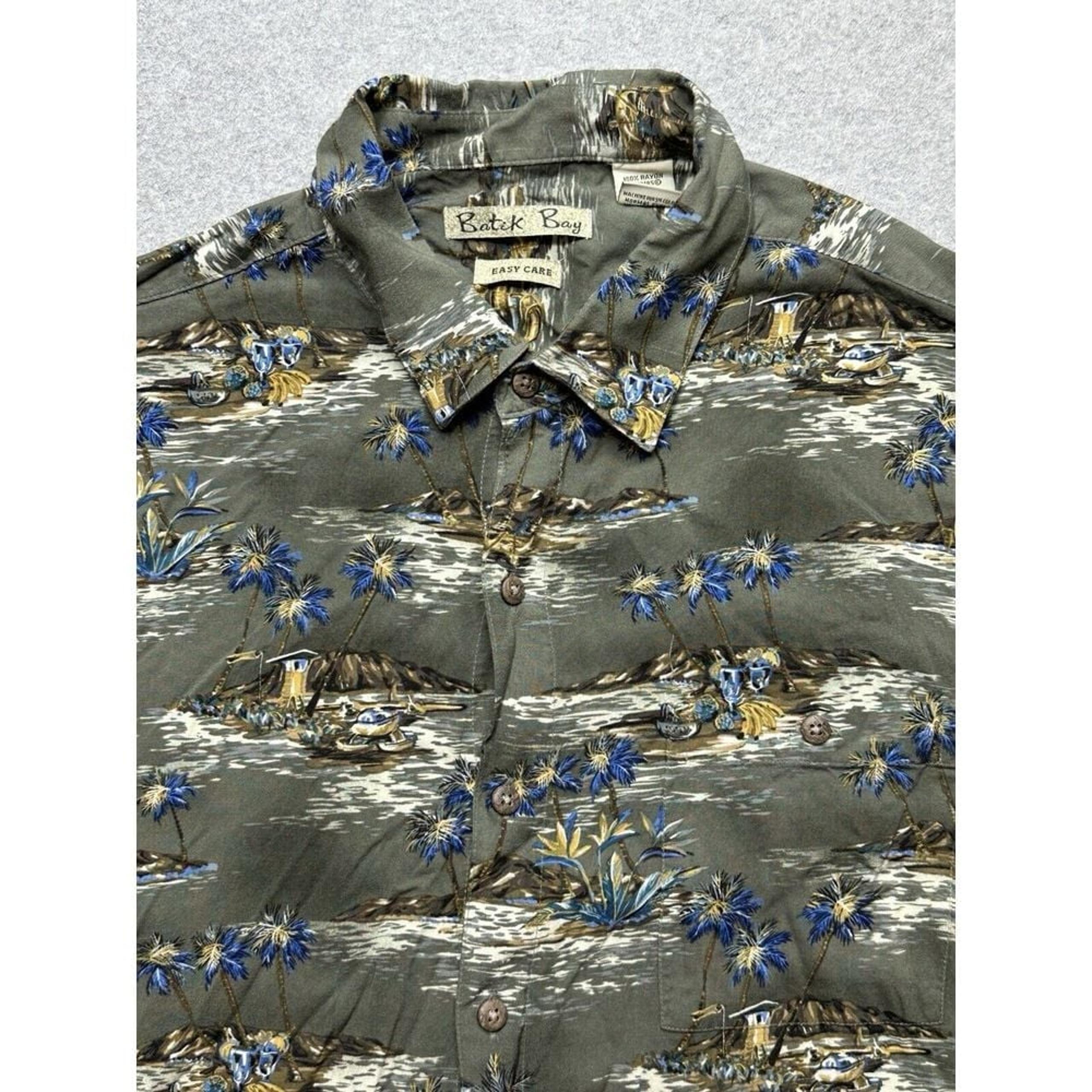 Batik Bay Shirt Adult Extra Large Gray Floral Tropical Hawaiian Beach Camp Mens