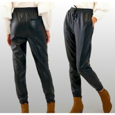 Avec Les Filles Faisa Faux Leather Joggers Black Drawstring Pants size Medium