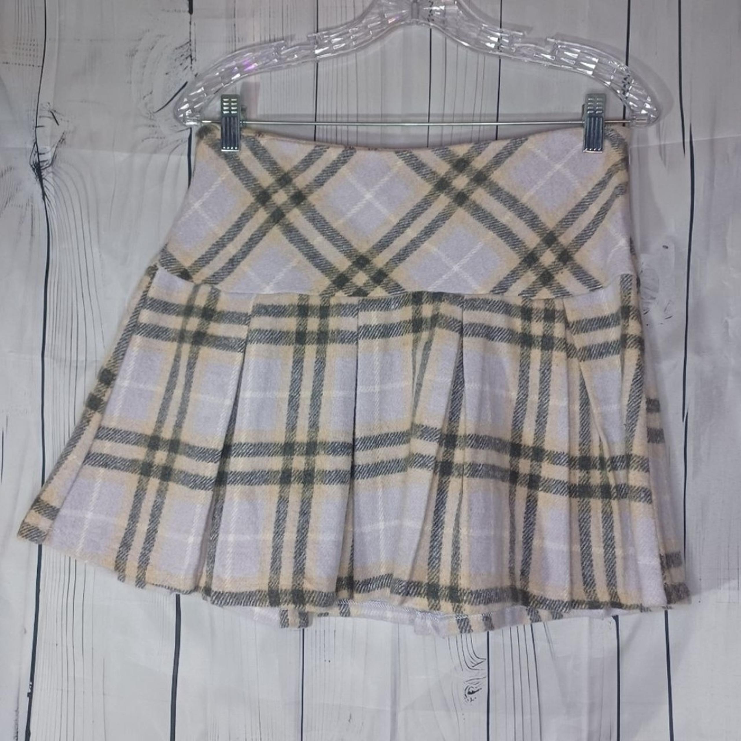 Francesca's Plaid Skirt in Purple, Cream, and Gray