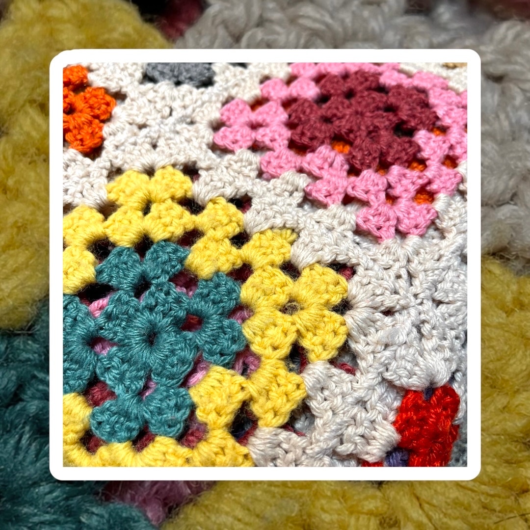 Handmade Granny Square Crochet Blanket Baby Afghan Throw Cottagecore 37x68 BU