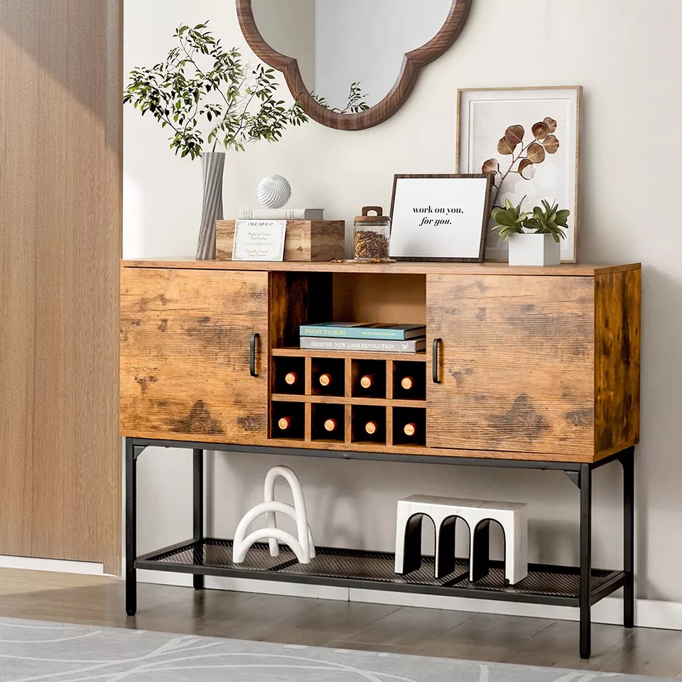 Cupboard Sideboard Cupboard Console Table w/Open Shelf Wine Rack