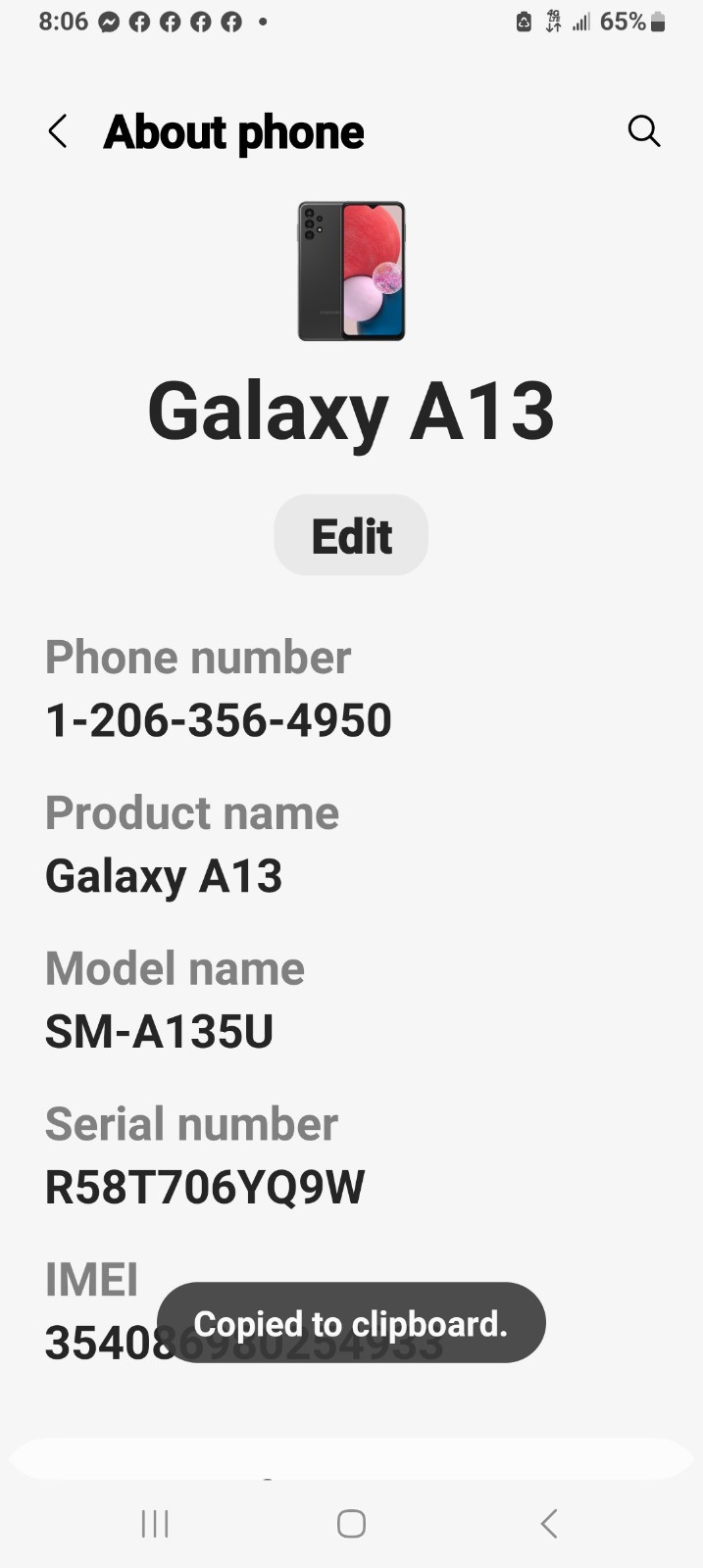 Samsung A-13 Cellphone - detail