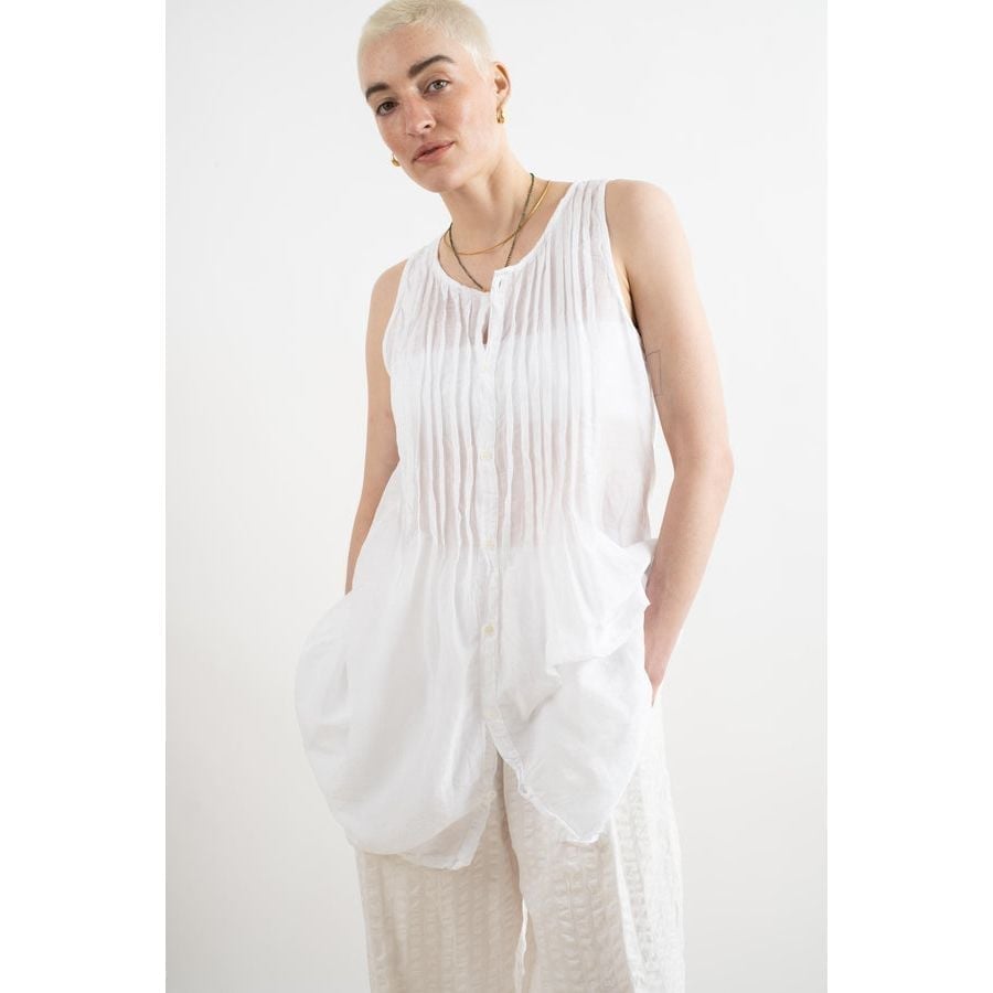 CP Shades Lindsey pintuck white linen tunic top size M