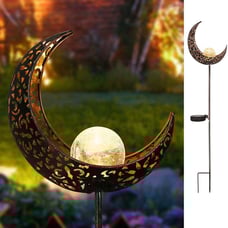 Moon Solar Garden Lights Outdoor Stakes, Waterproof Crackle Glass Metal
