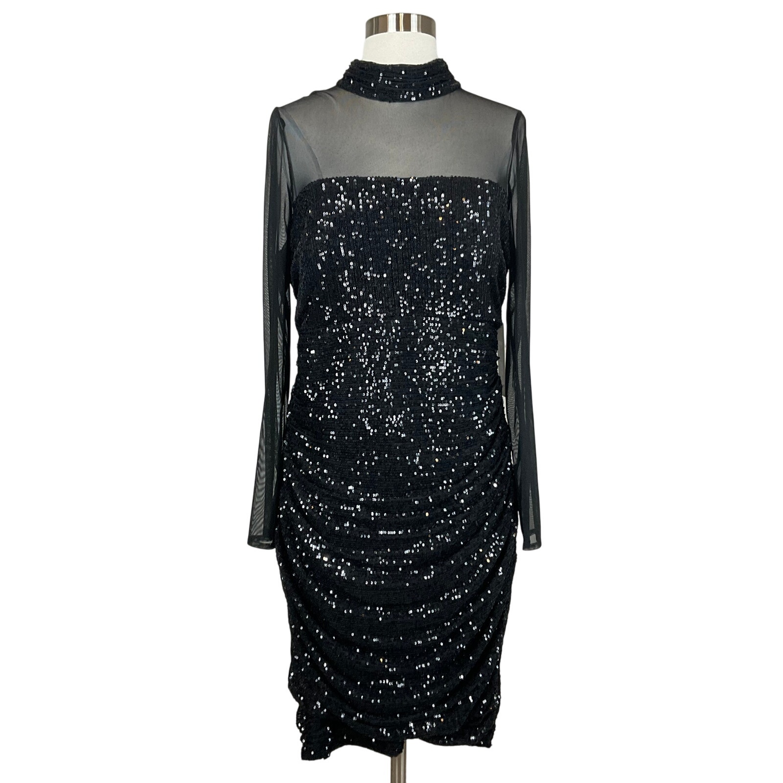 Eliza J Women's Cocktail Dress Size 14 Black Sequined Long Sleeve Midi Sheath