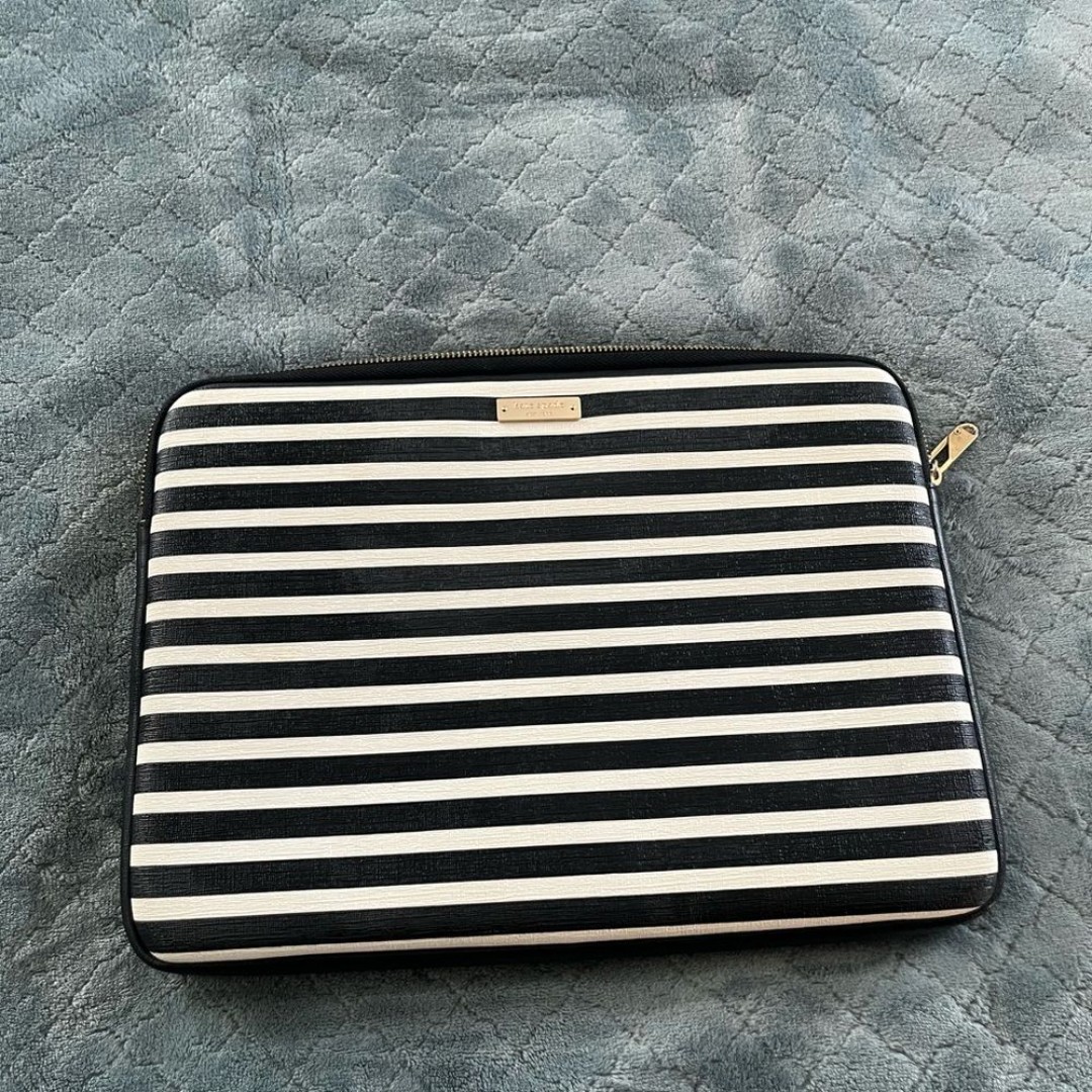 Kate Spade Black and White Striped Laptop case bag