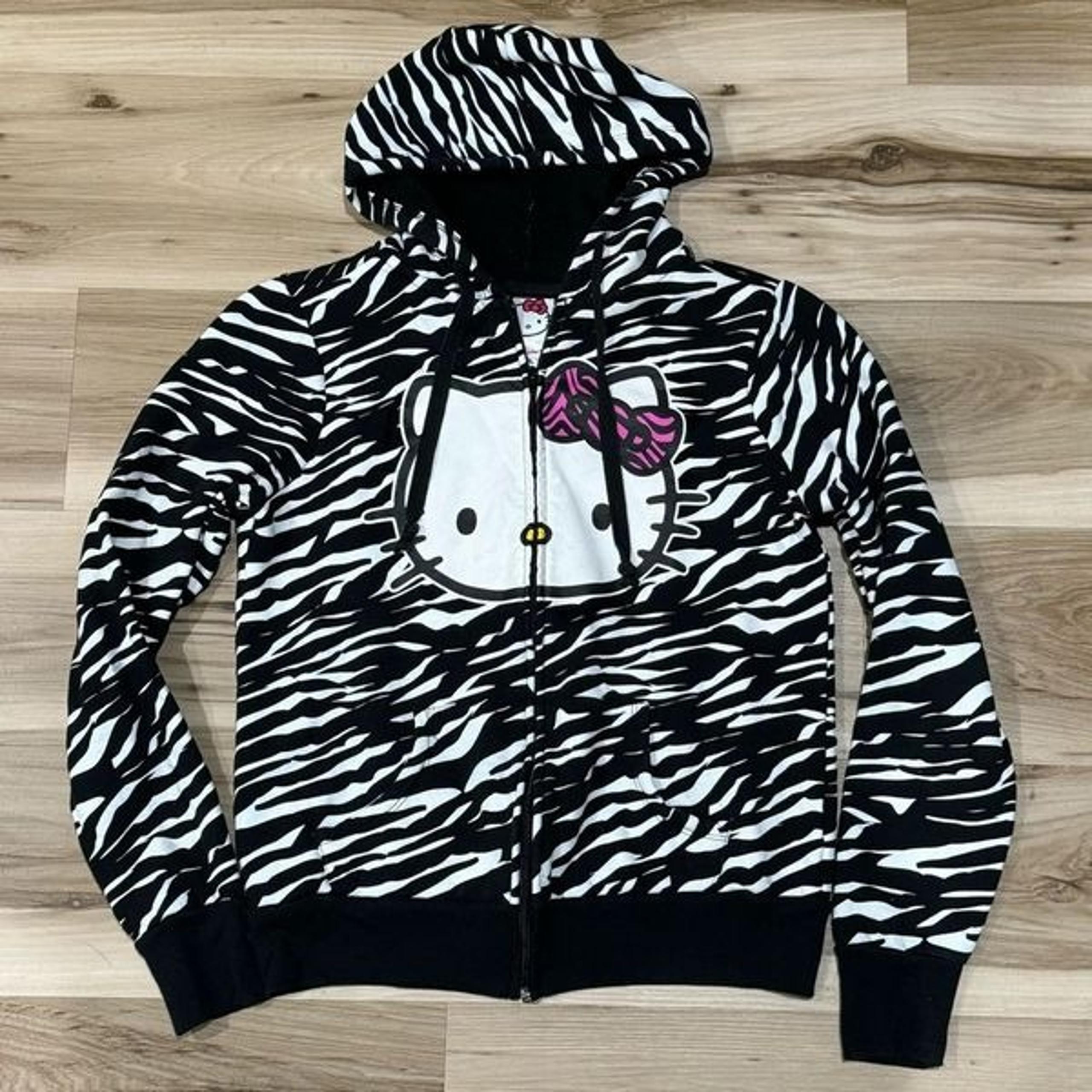 Sanrio Hello Kitty Zebra Full Zip Hoodie Sweatshirt Women’s Large y2k