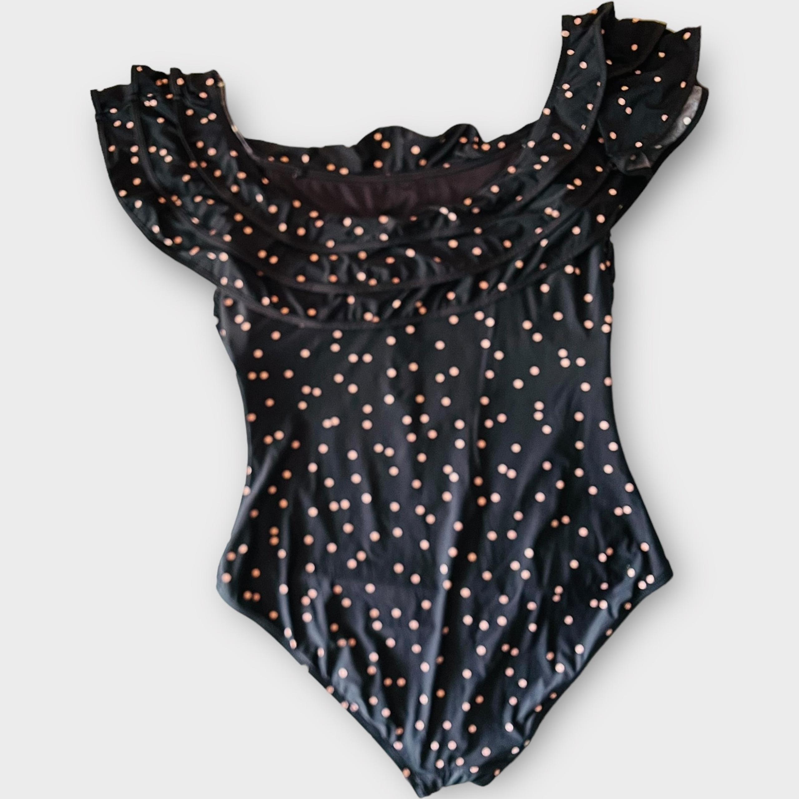 Kate Spade Anna Maria Island Ruffle Off Shoulder One Piece Swimsuit Polka Dot L