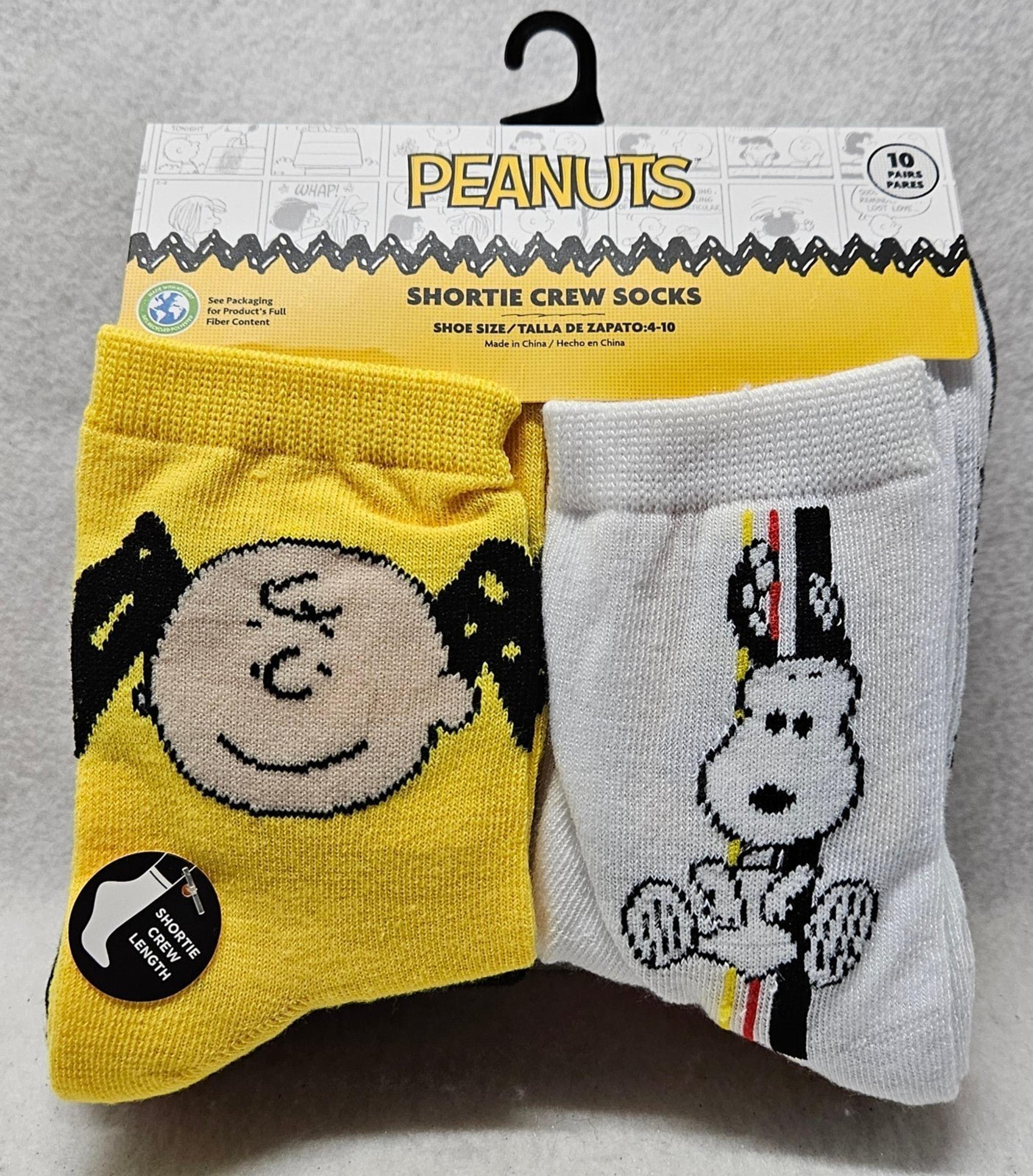Peanuts 10 Pair Women's Shortie Crew Socks Shoe Size 4-10/New