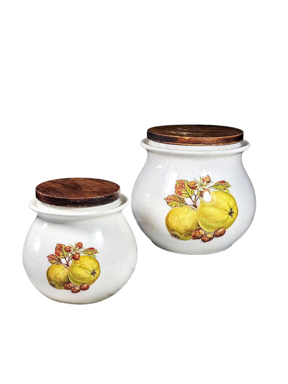Vintage Hyalyn USA Pottery Canister Set Of 2 Chestnuts Fruit 70s Retro