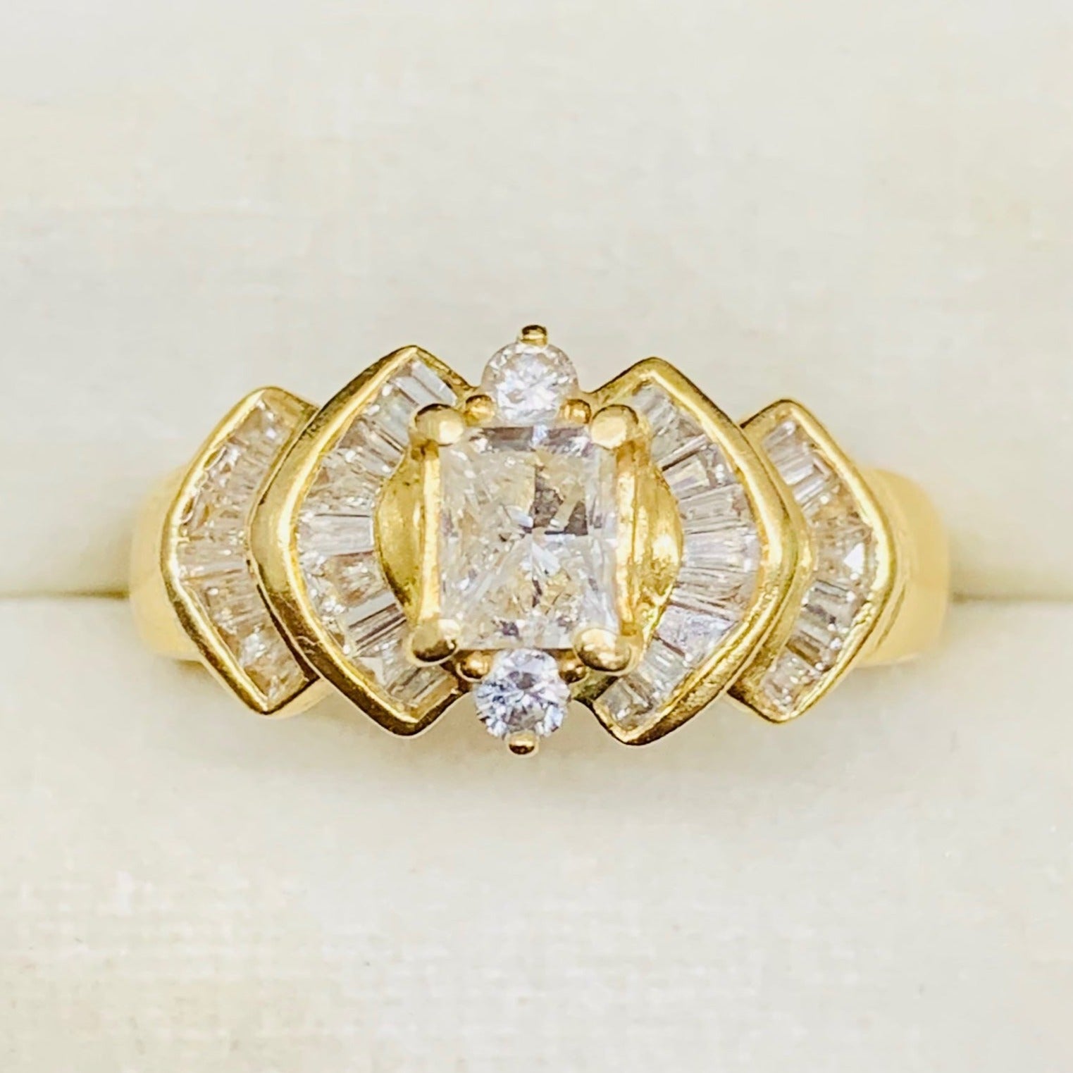 1.00 Ct 18k Yellow Gold Emerald Cut Diamond Bridal Engagement Ring Band Size 6