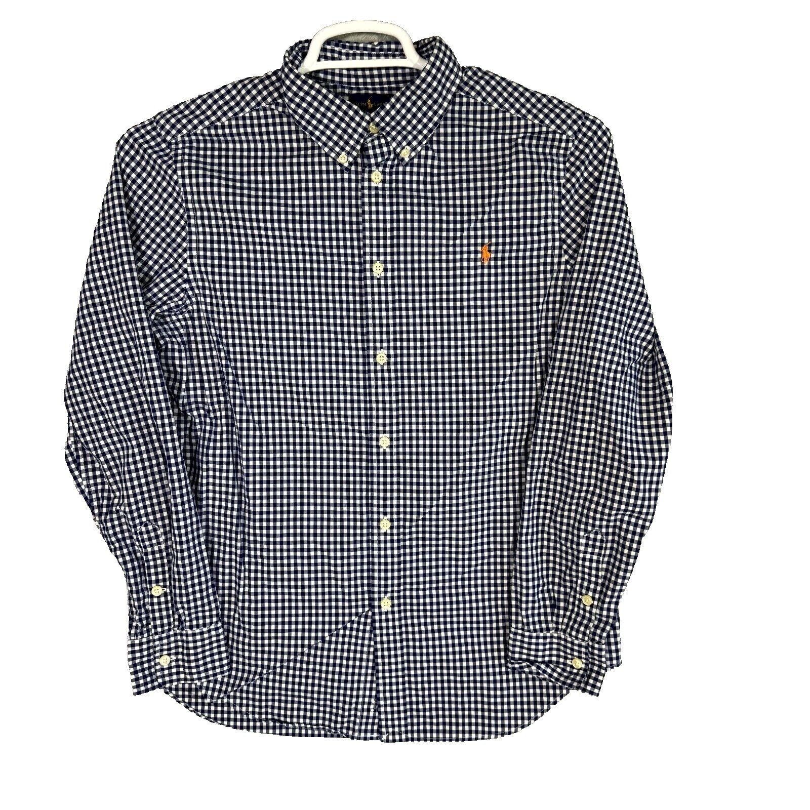 Ralph Lauren Boys Shirt XL (18-20) Blue Check 100% Cotton Button-Down M1333
