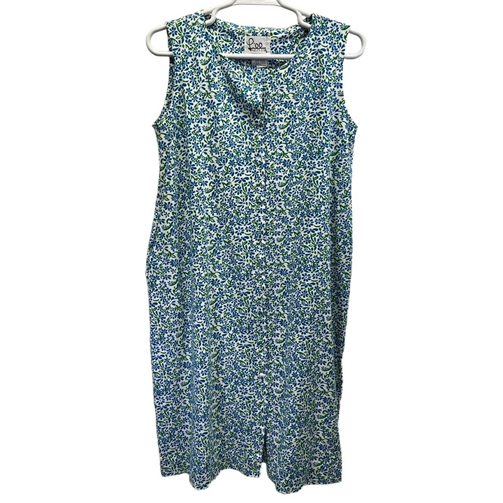 Lilly Pulitzer Blue Green Floral Print Sleeveless Button Up Shift Dress Medium
