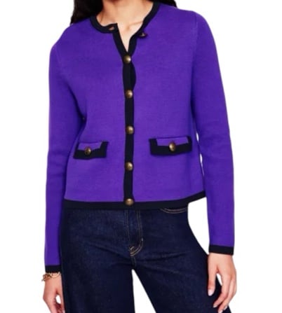 Boden Holly Knitted Jacket Cardigan Sweater Retro Preppy Corpcore Purple 20-22