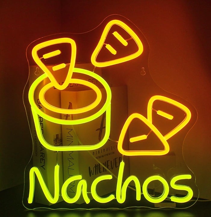 Fun Bright Yellow Cheesy Nachos LED Night Light Restaurant Room Wall Decor