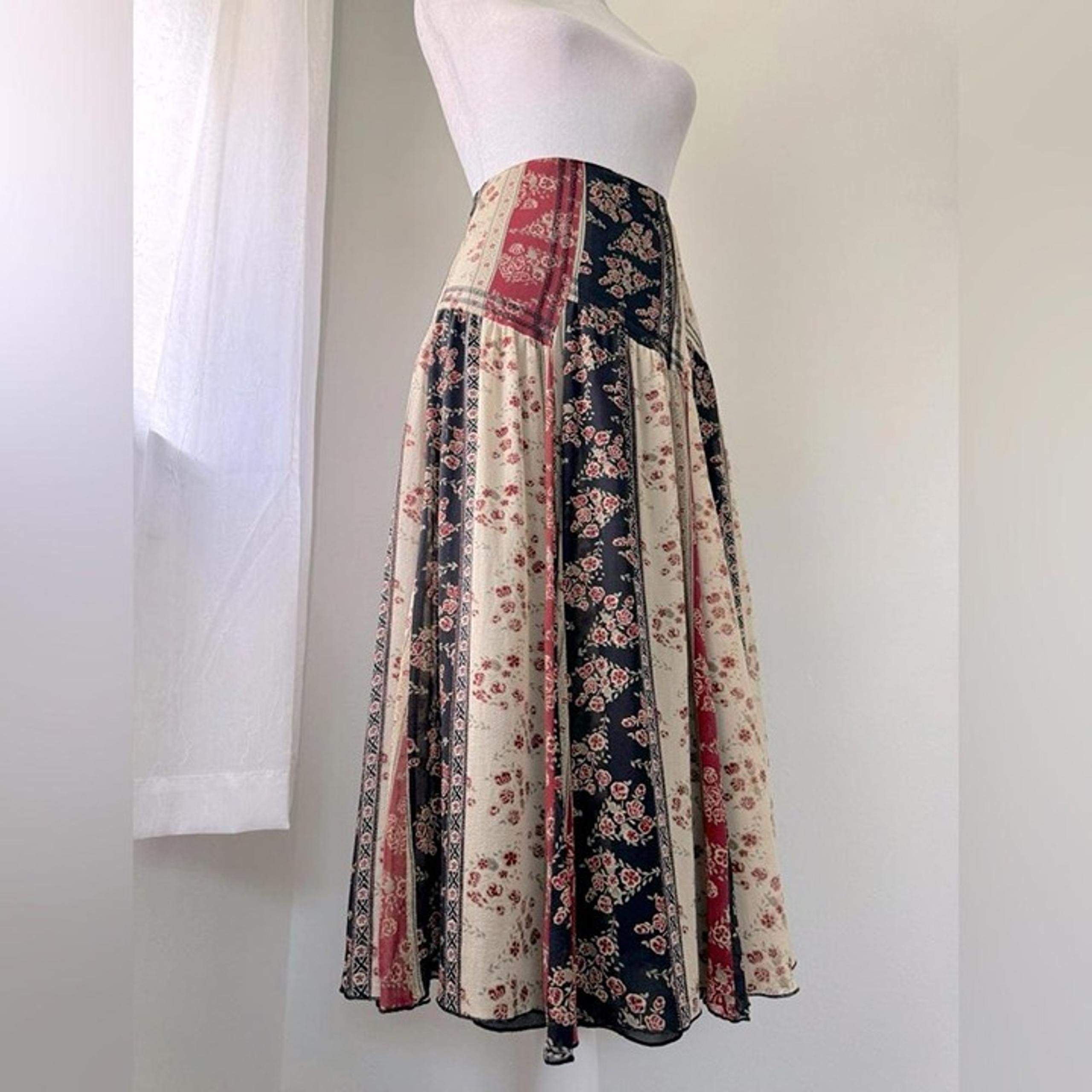 Nine West 100% Silk Western Midi Skirt