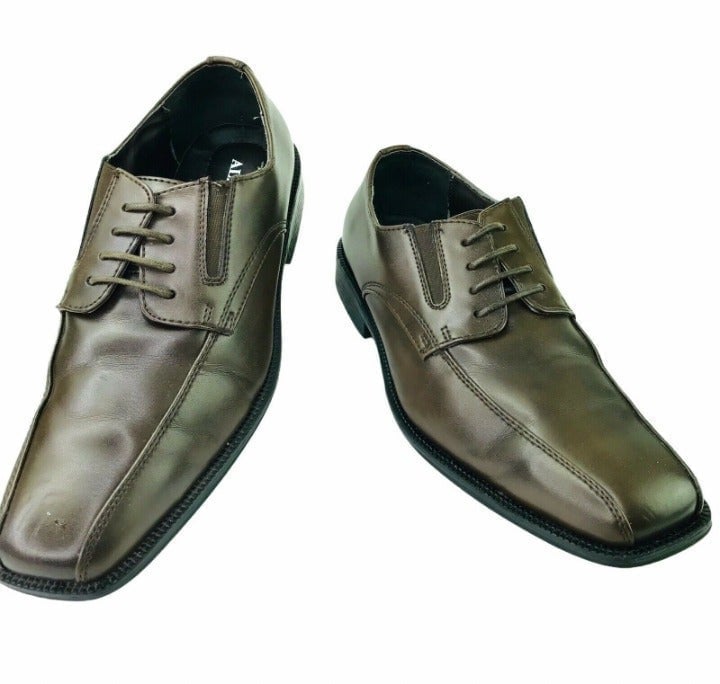 Alfani Proud Men's Brown Faux Leather Square Toe Lace Up Dress Shoes Sz 9.5 M