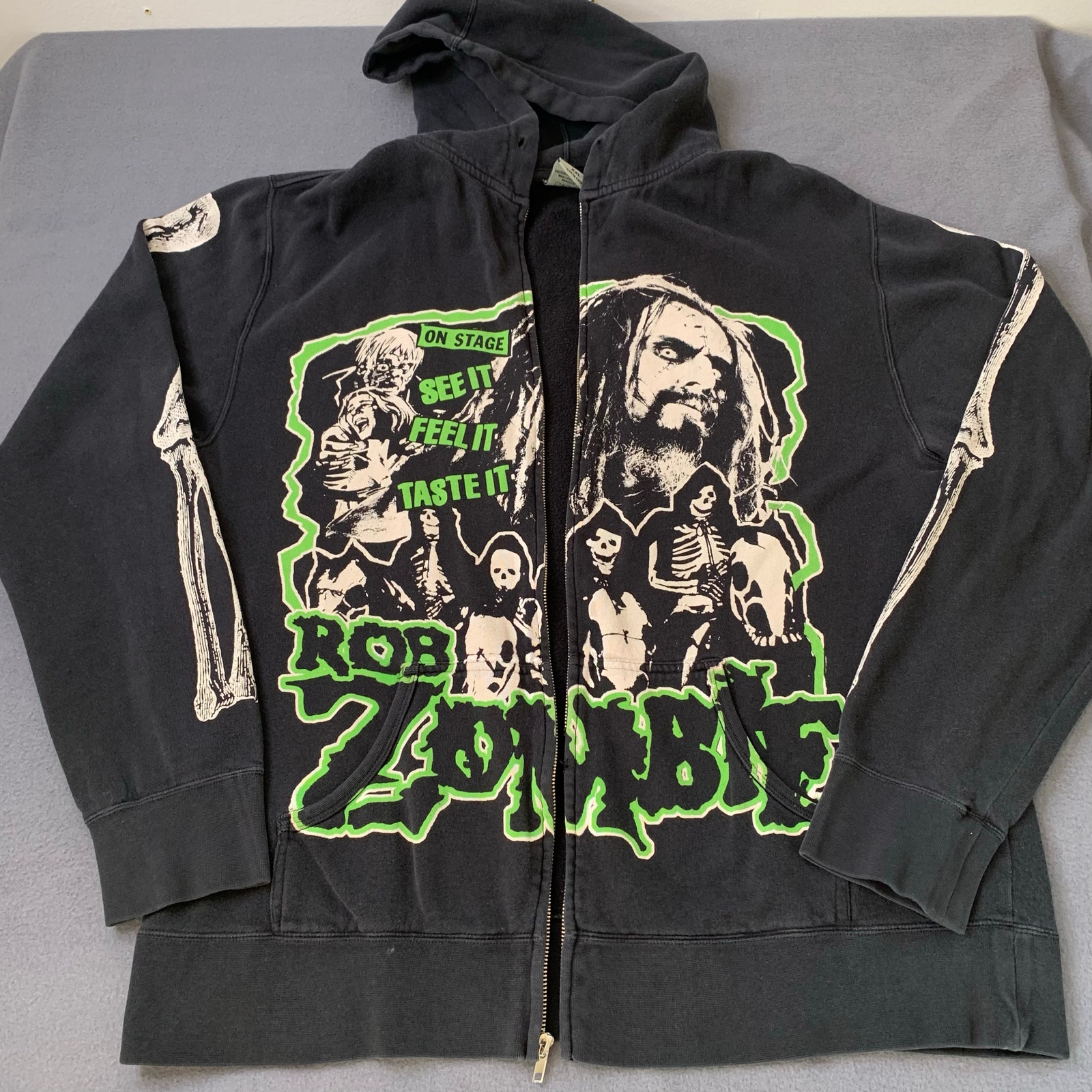RARE Vintage Rob Zombie Black Full Zip Hoodie APX Tag Y2K Horror Metal Grunge