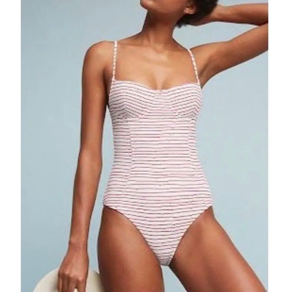 ONIA NWT Anthropologie Isabella One Piece Swimsuit White Red Stripe Underwire XS