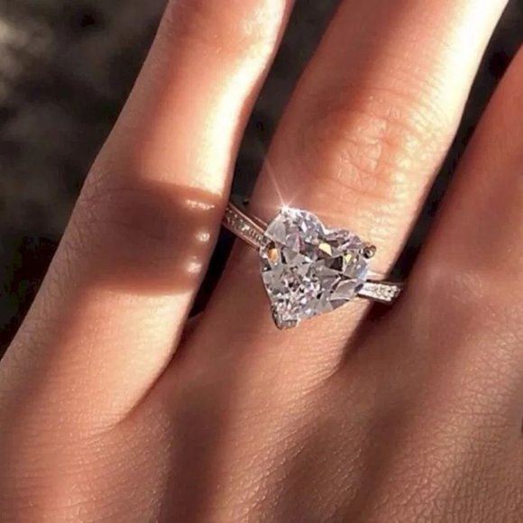 Stamped 925 Silver Diamond Heart Ring