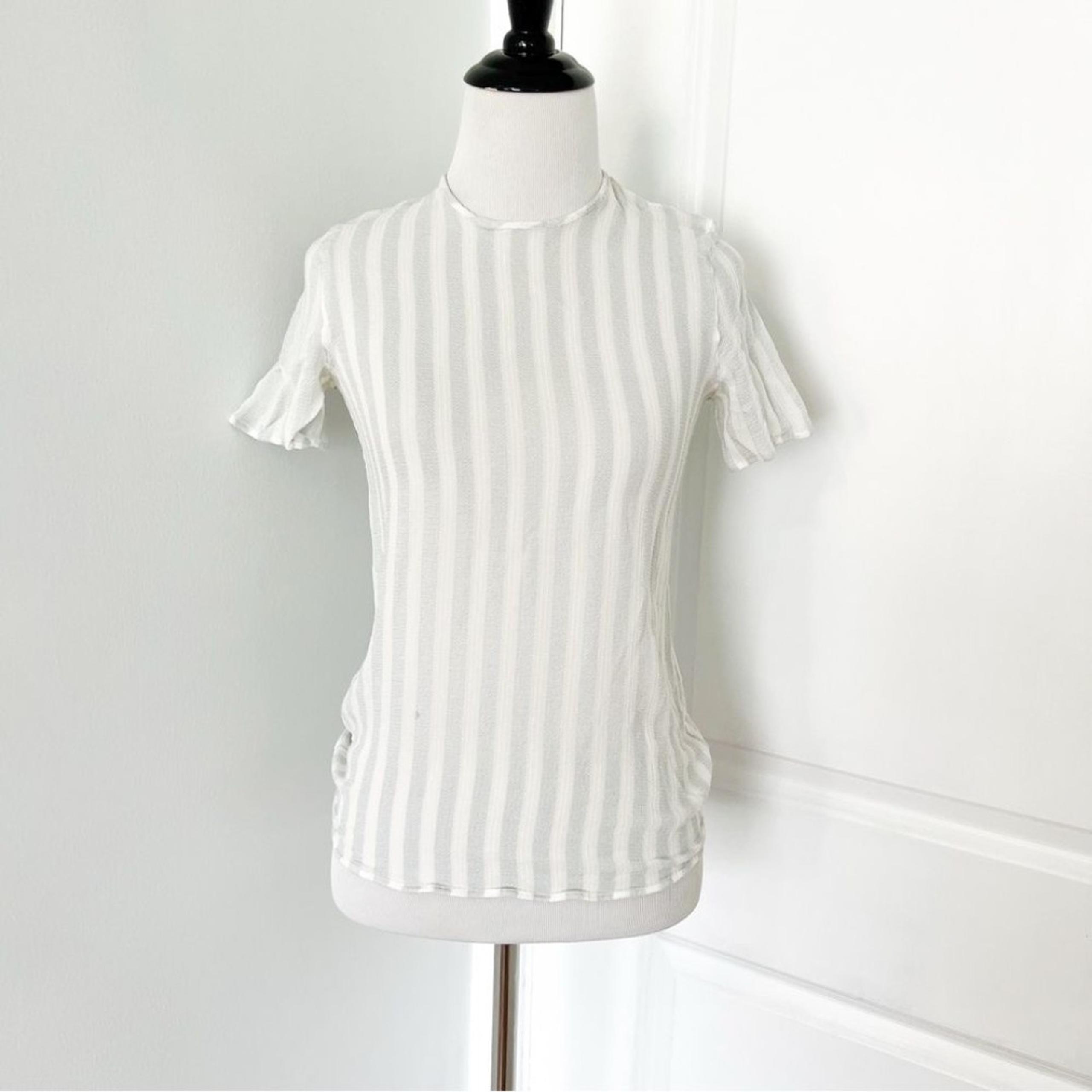 Giorgio Armani White and Grey Striped  Sheer Blouse - Size 4