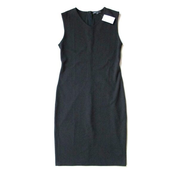 NWT Vince V-neck Shift in Dark Grey Knit Crepe Stretch Sleeveless Dress 6