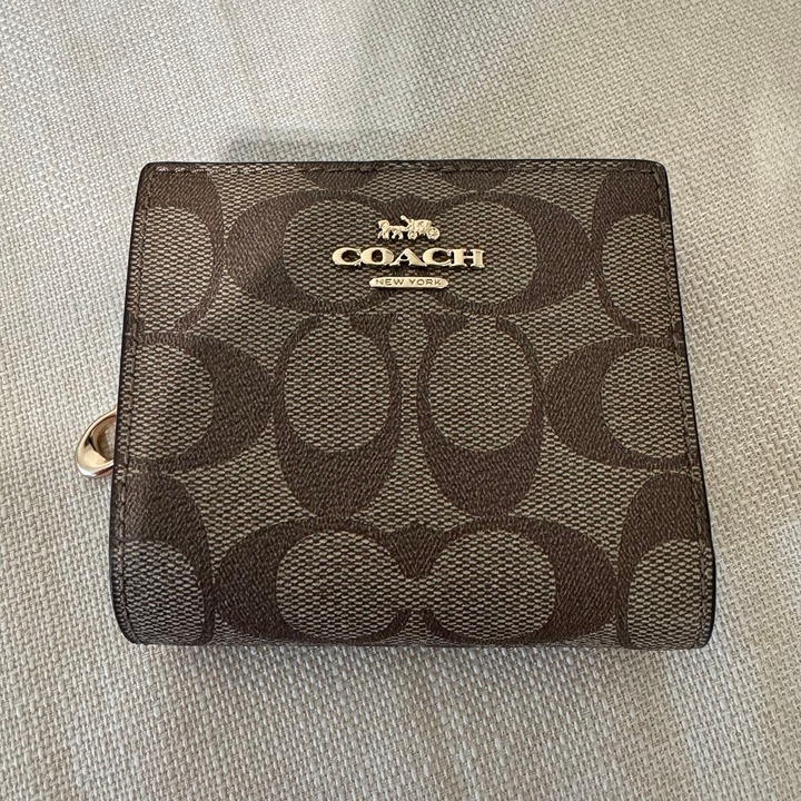 NWT Coach C3309 Snap Wallet In Signature Canvas Khaki/Redwood