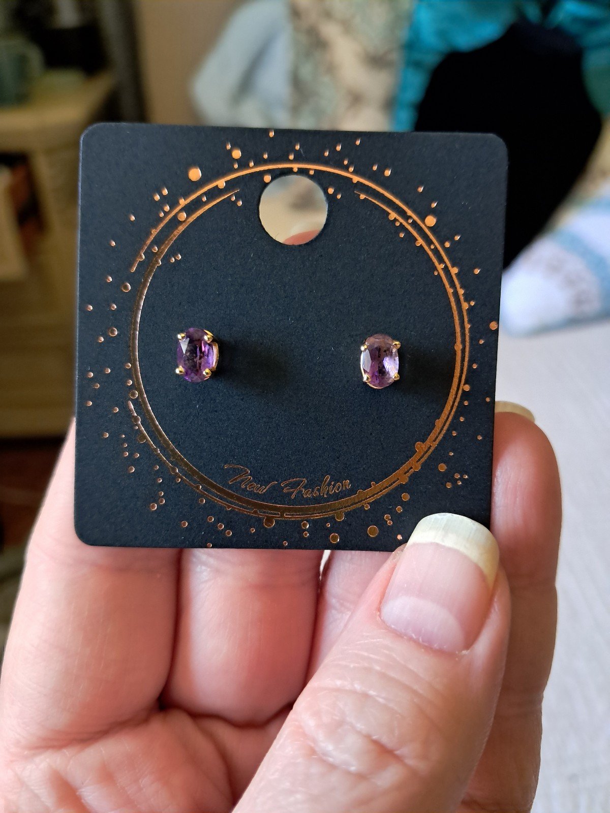 Vintage Solid 14k Yellow Gold Amethyst Stud Earrings Set Hallmarked
