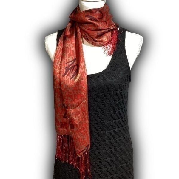 Vintage Red & Black Oriental Style Super Soft 100% Silk Scarf