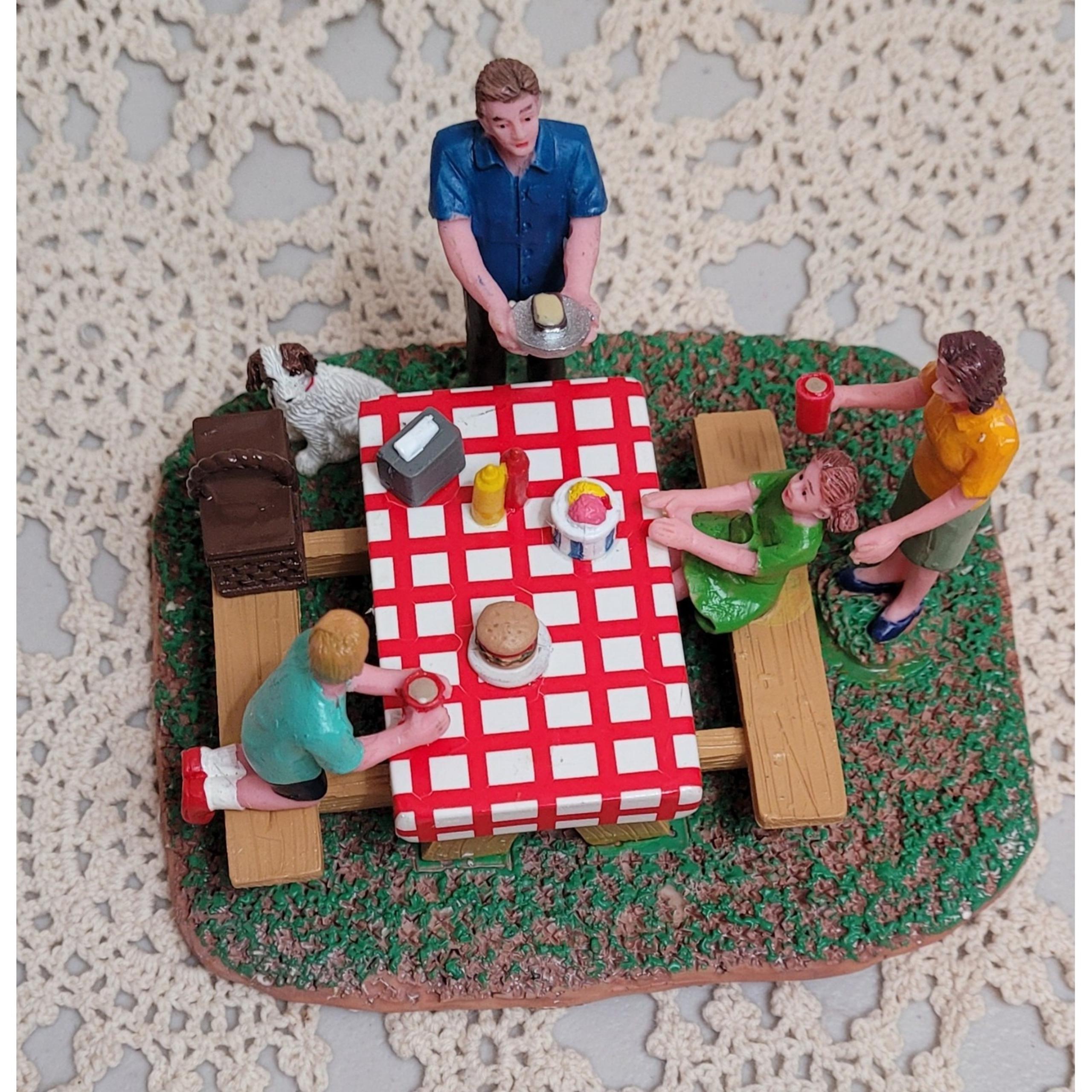Lemax Picnic Table Accent. Village Set Family Dog Ketchup Mustard Picnic Basket