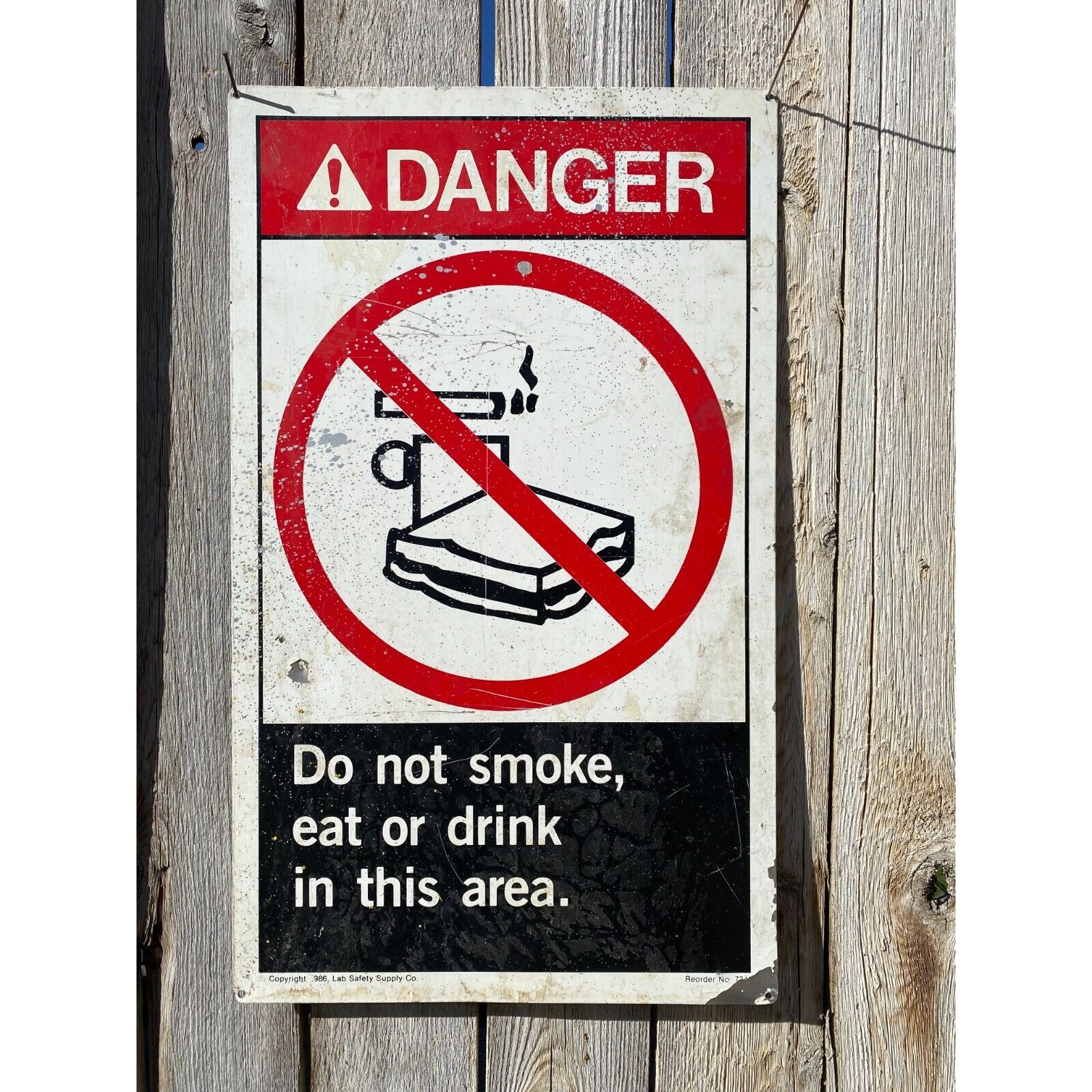 Vintage 1986 Danger Metal Sign Do Not smoke eat drink in this area 984A