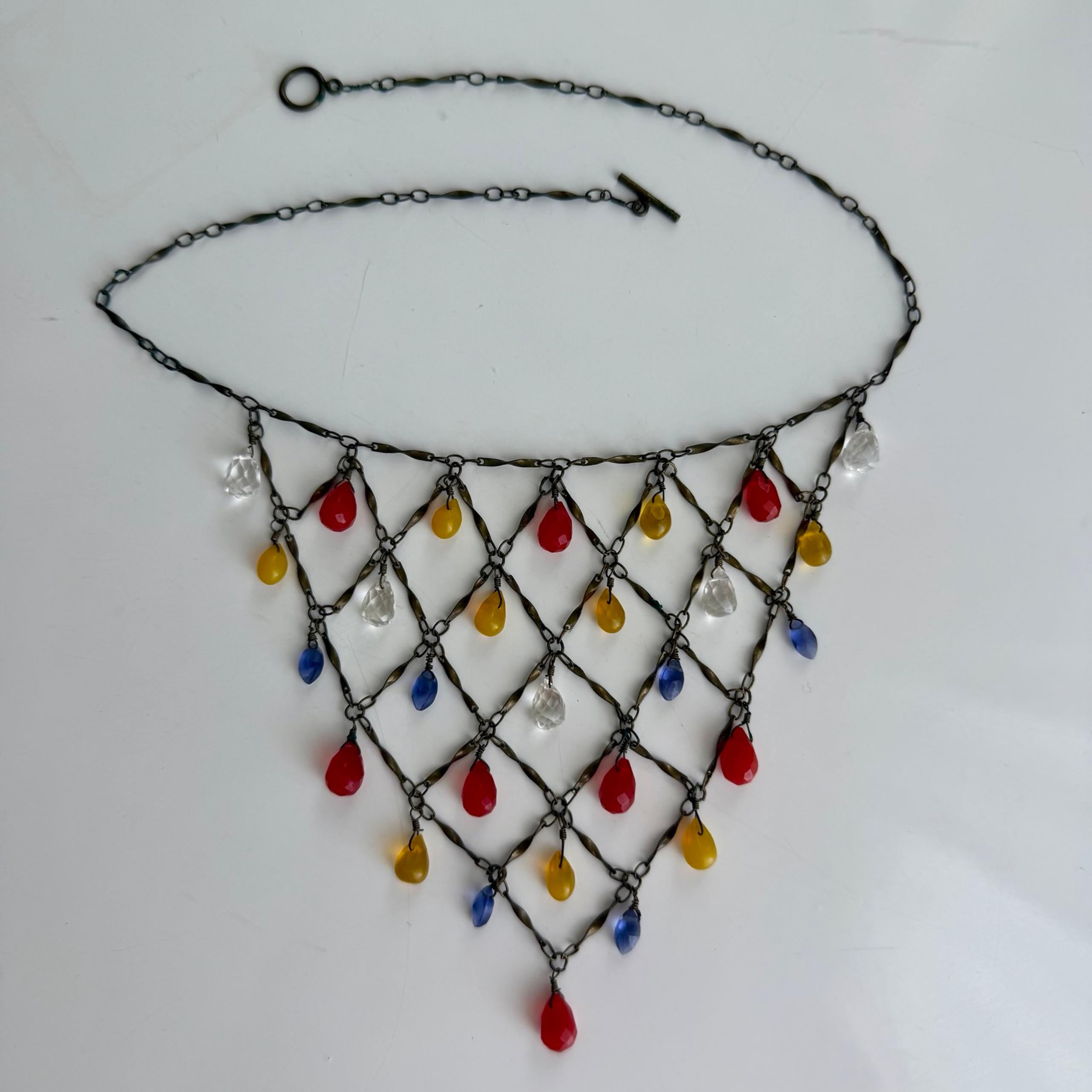 NEW Anthropologie Statement Bib Choker Necklace Multicolor Teardrop Beads Boho