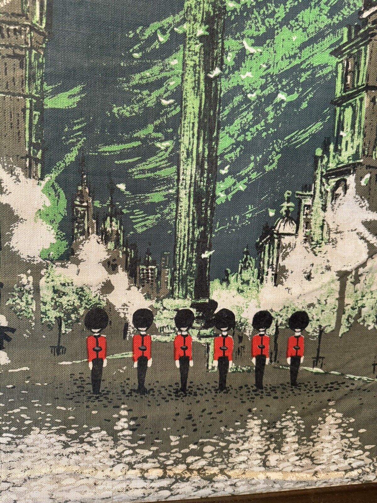 Vintage MCM Tom Tru Corp. Big Ben London Linen Art 26 x 36.5
