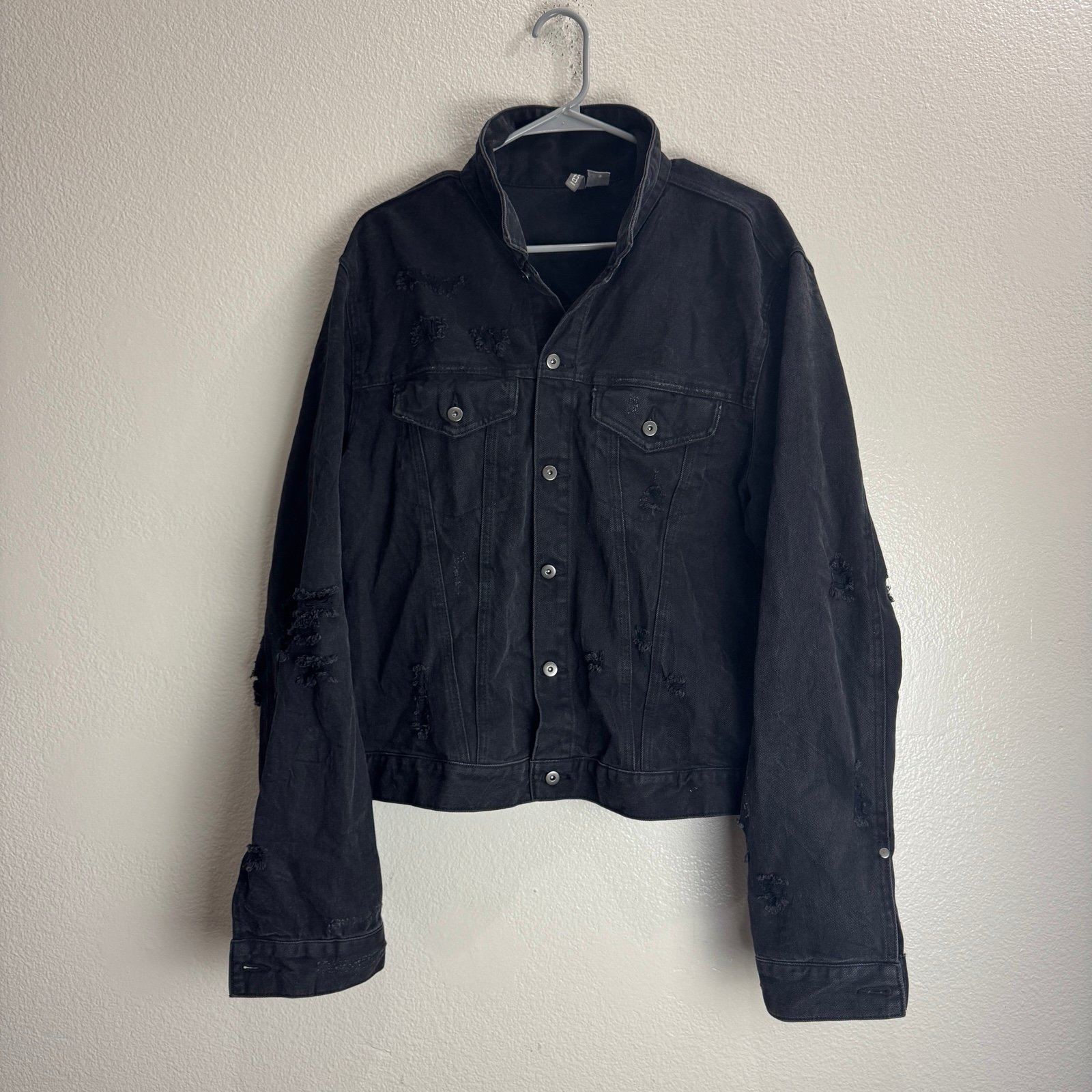 Divided Denim Jacket Black Distressed Vintage Size XL