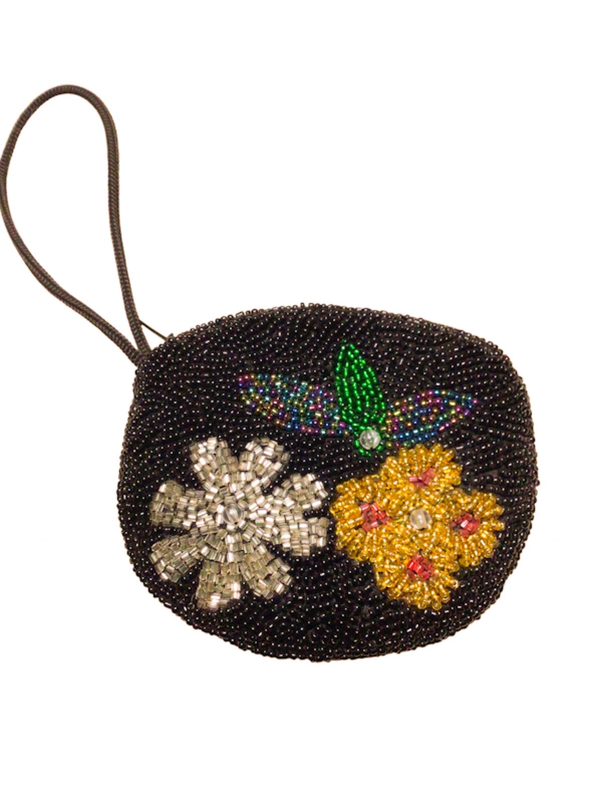 Vintage Beautiful Hand Beaded Flower Motif Evening Coin Purse/Wristlet
