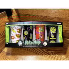 RICK & MORTY 16oz PINT DRINKING GLASSES GIFT SET OF 4 ADULT SWIM BNIB HTF RARE