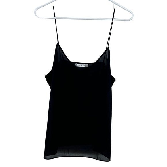 Alice & Olivia Medium Black Sheer Tank With Spaghetti Straps top Alice + Olivia