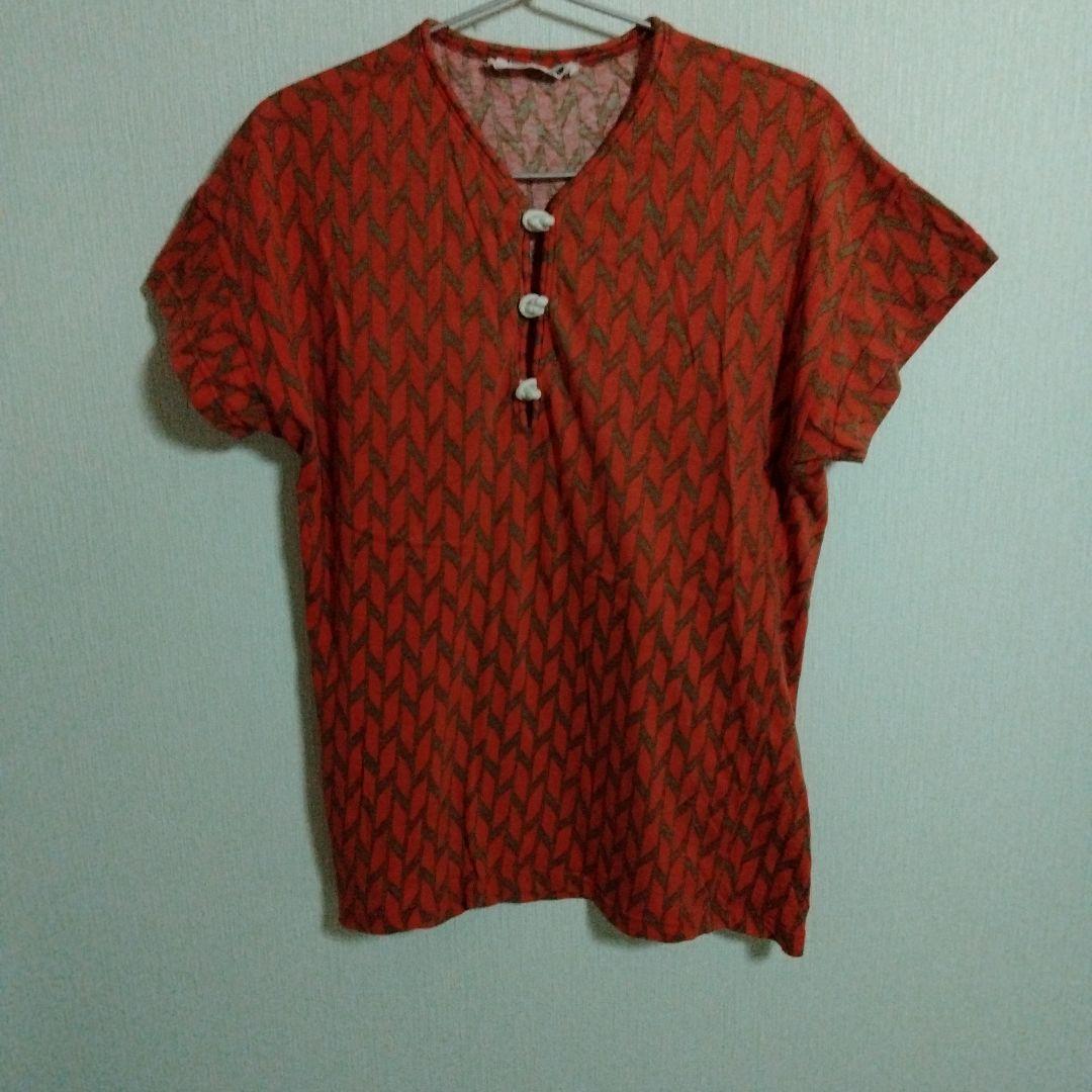 Giorgio Armani Orange Geometric Pattern Short Sleeve Top