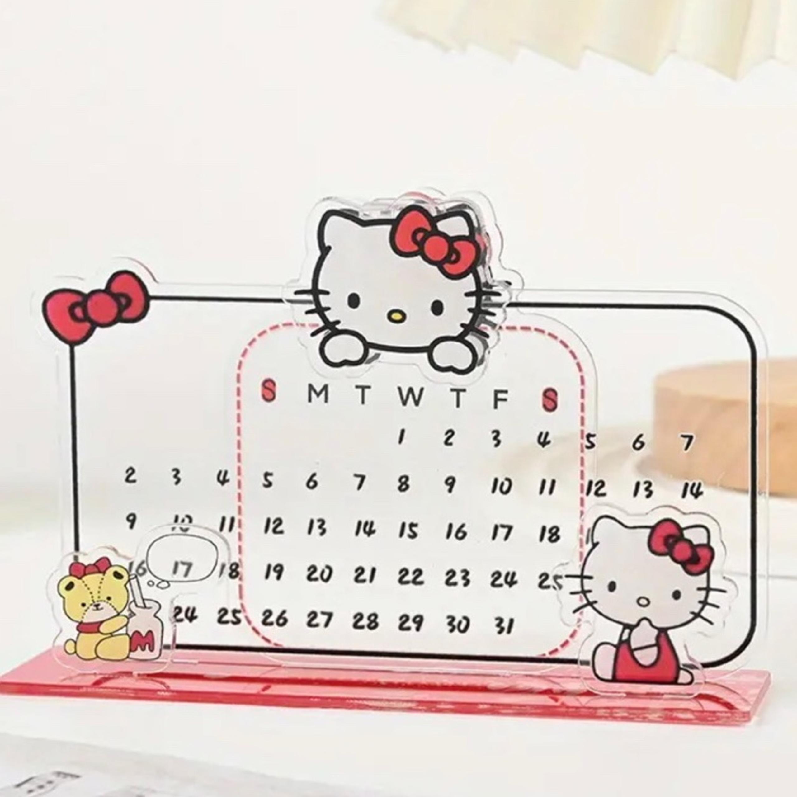 Sanrio Hello Kitty Acrylic Desk Calendar - Colorful Artistic Design, Cute Deskto