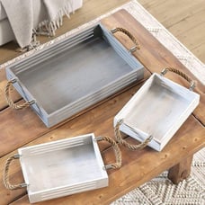 NEW Set of 3 Wooden Nesting Decor Trays, 16 x 11
