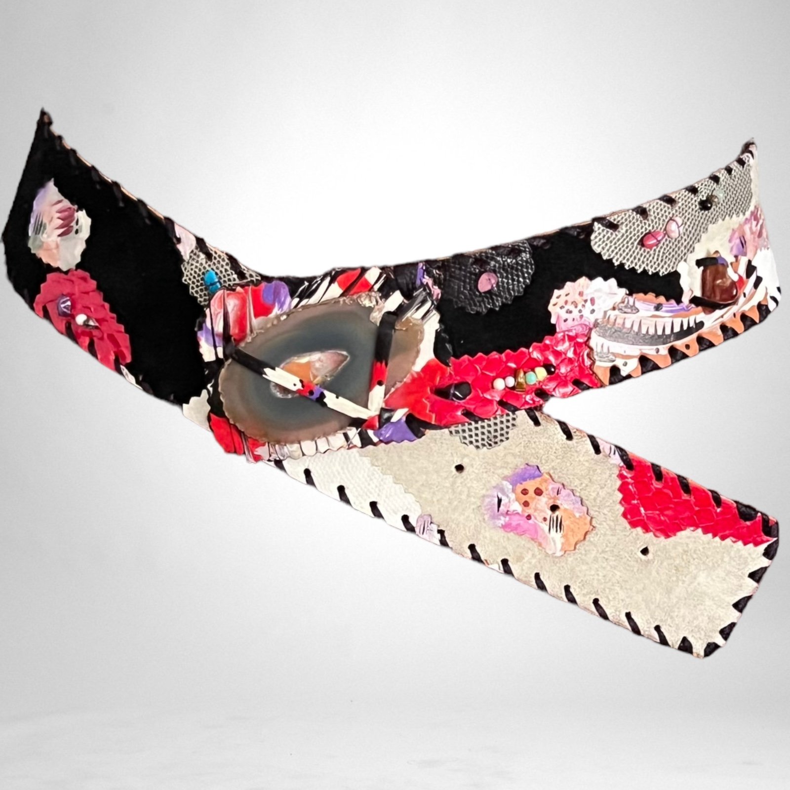 Boho Hand Painted Wearable Art Beaded Leather Belt