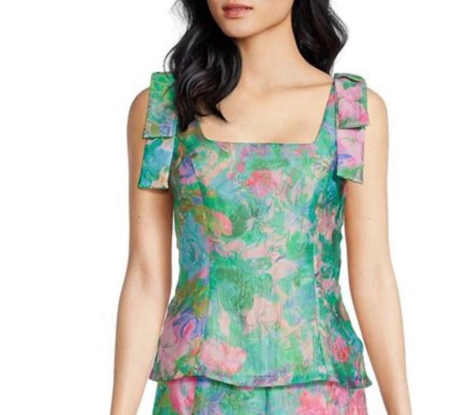 Abbey Glass Bea Bow Shoulder Watercolor Print Top