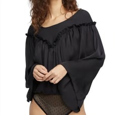 Free People She’s a Natural Bodysuit Black XS Ruffle Boho