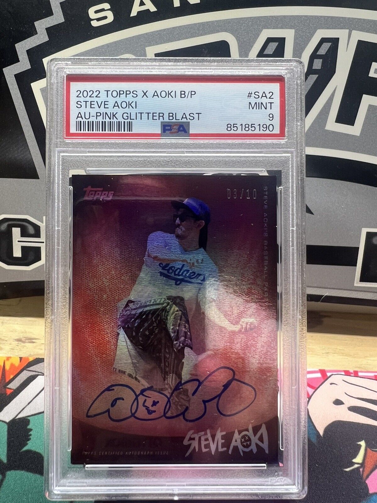 2022 TOPPS STEVE AOKI PARTY PINK GLITTER BLAST 3/10 AUTO PSA 9 POP 2!
