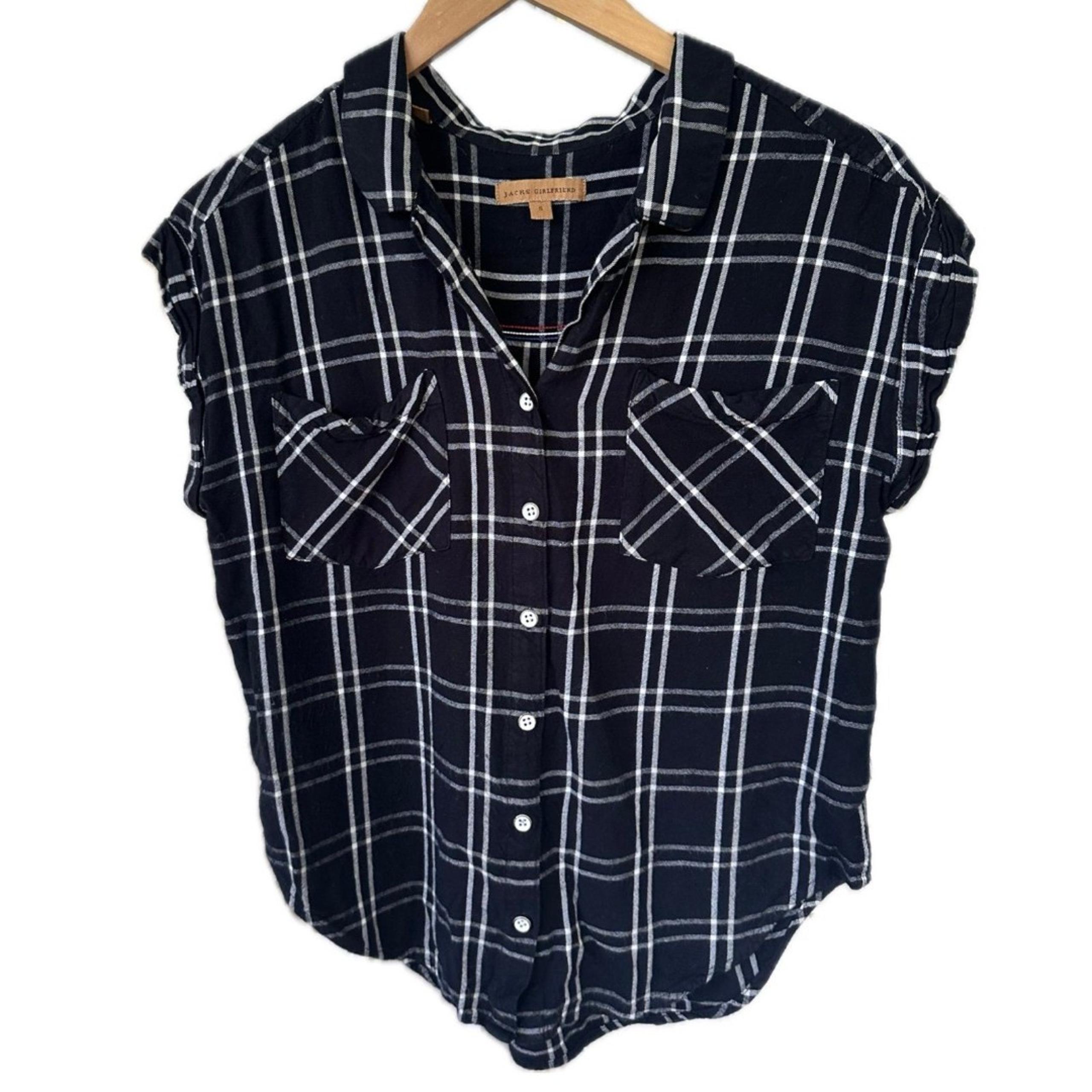 Jach's Girlfriend Plaid Button Down Cap Cuff Sleeves Piping Split Back Shirt S