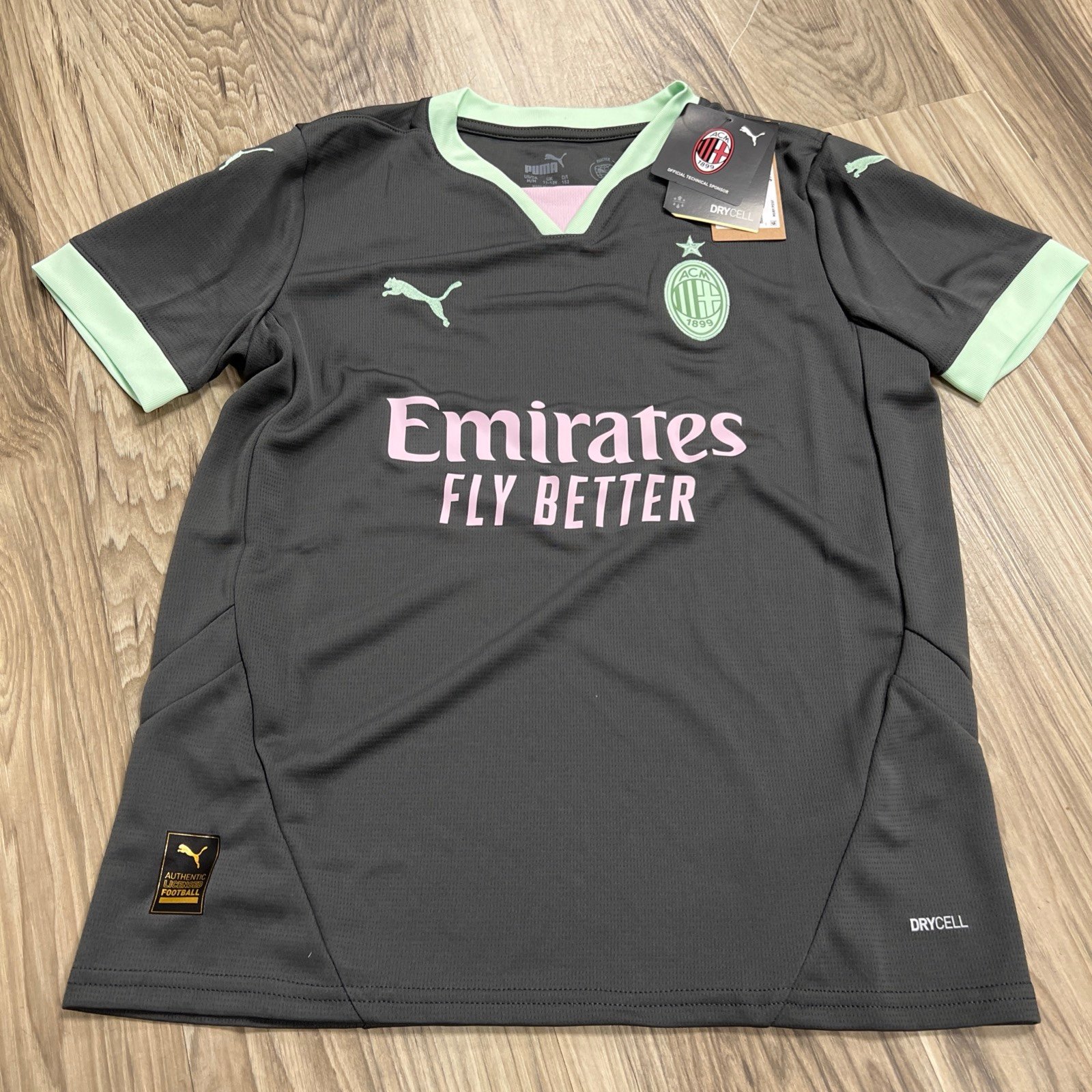 Puma AC Milan 125th Anniversary Gray Soccer Dry Cell Jersey Youth Large NWT 75