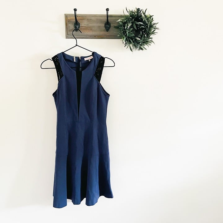 Rebecca Taylor Blue Black Lace Knee Length Dress 4