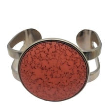 Celebrity Silver Tone Bangle Modernist Bracelet Orange Carnelian Faux Stone 60s