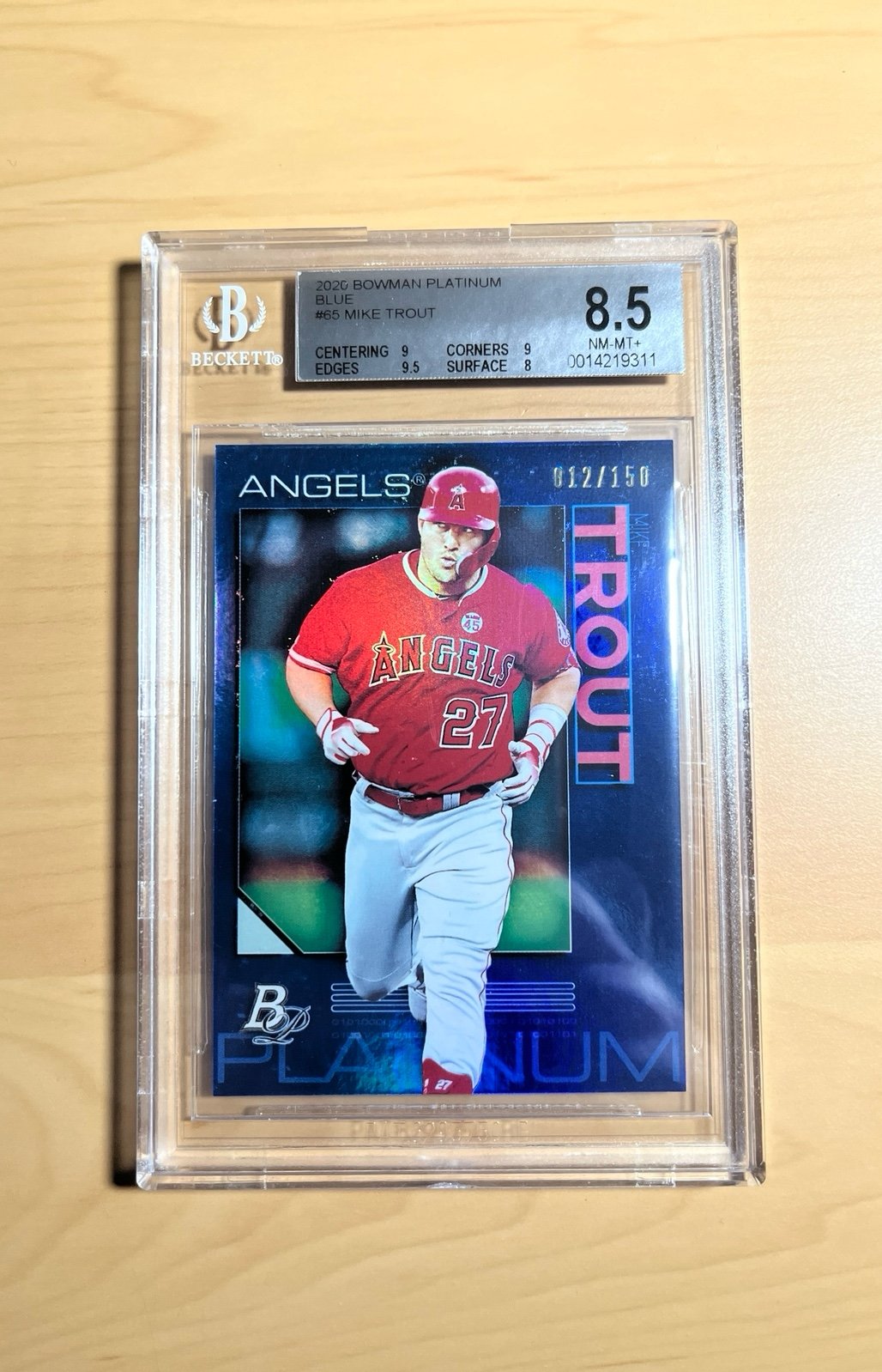 2020 Bowman Platinum Mike Trout Blue /150 BGS 8.5 Los Angeles MVP